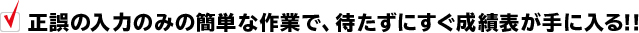 正誤の入力のみの簡単な作業で、待たずにすぐ成績表が手に入る!!